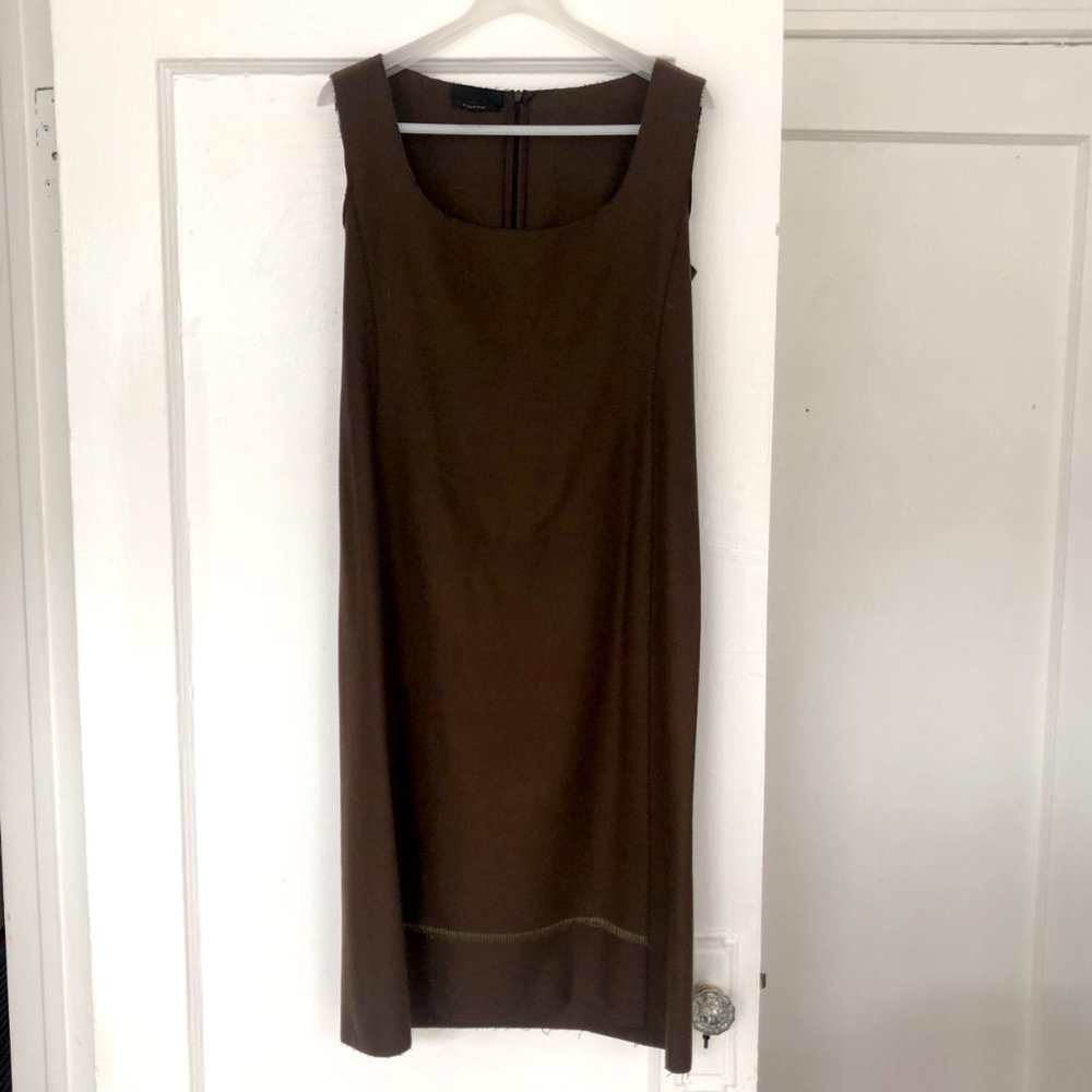 Prada scoop neck dark brown midi dress